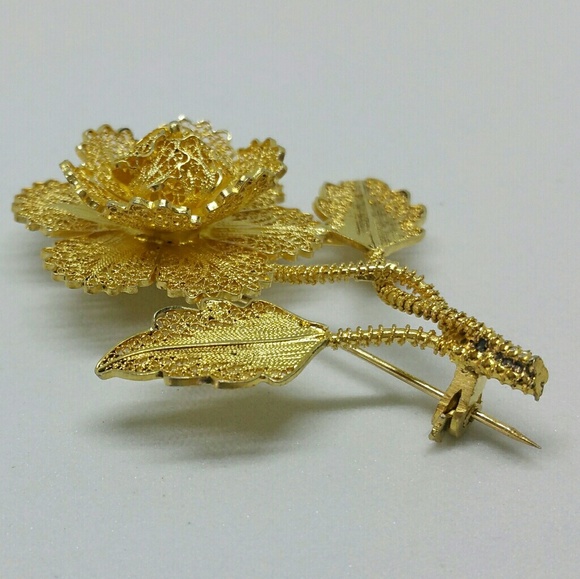 VTG sterling vermeil Portuguese filigree brooch - Picture 4 of 8